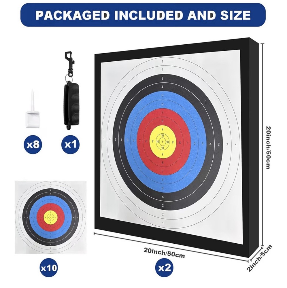 2PCS 20” EVA Archery Target Block w/ Papers, Pins & Arrow Puller