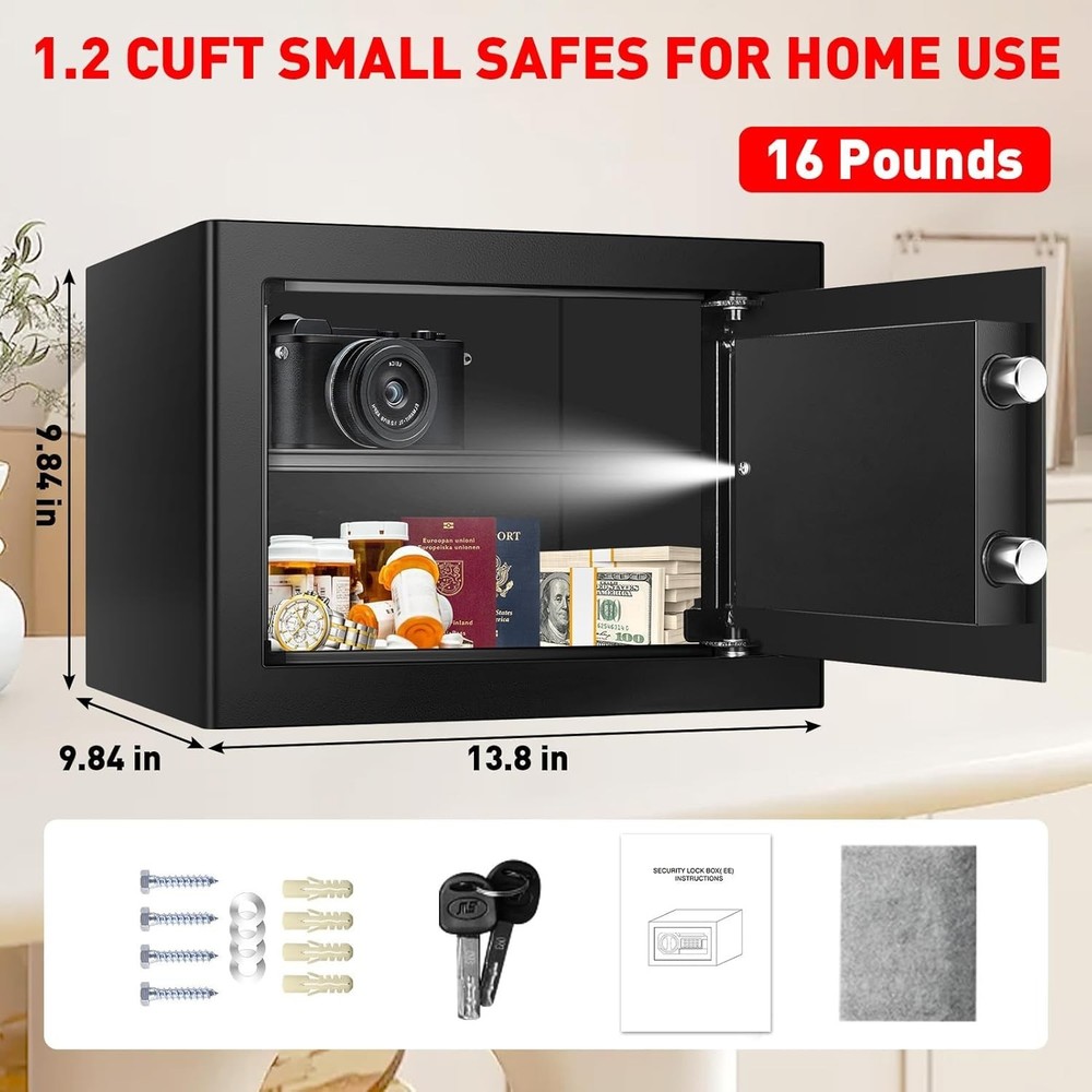 1.2 Cubic Feet Small Fire Safe Box for Home, Fireproof Lock Box, Security Mon...