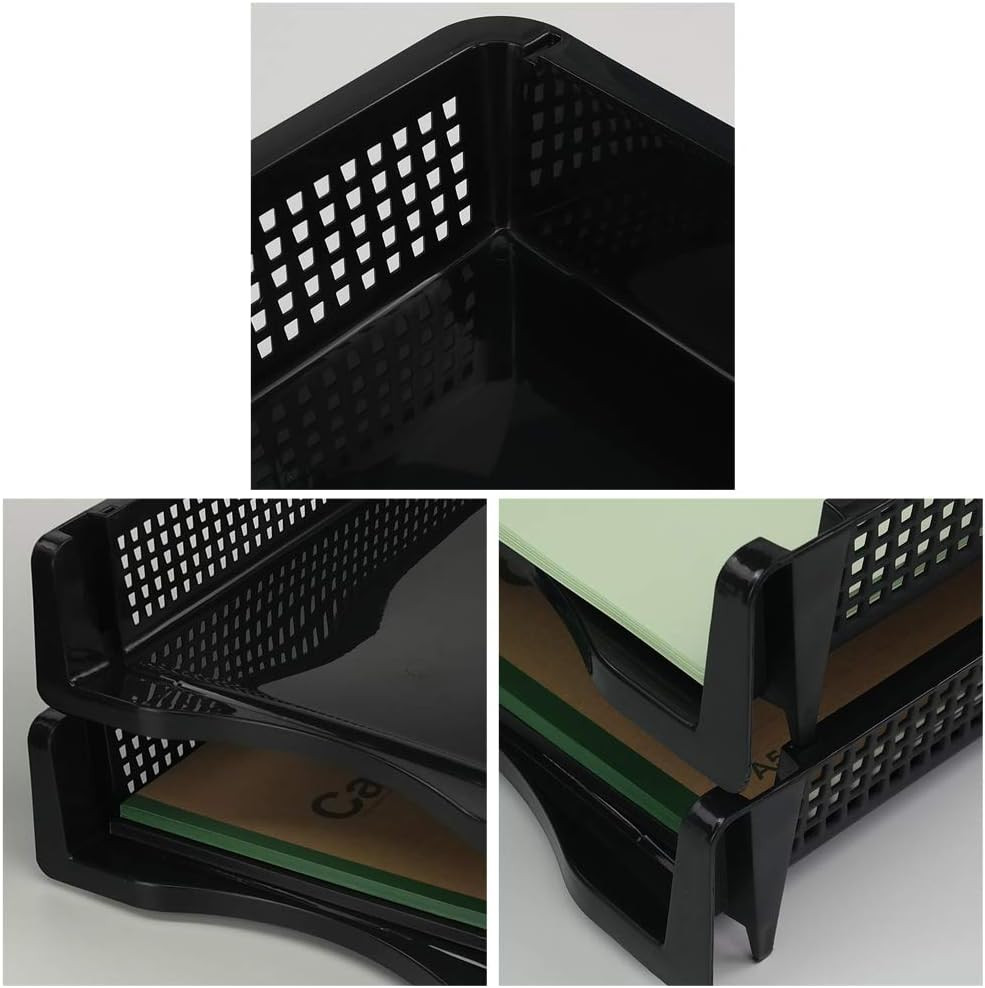 6-Pack Black Plastic Stackable Paper Tray/Basket, Stackable Office Lletter Organ
