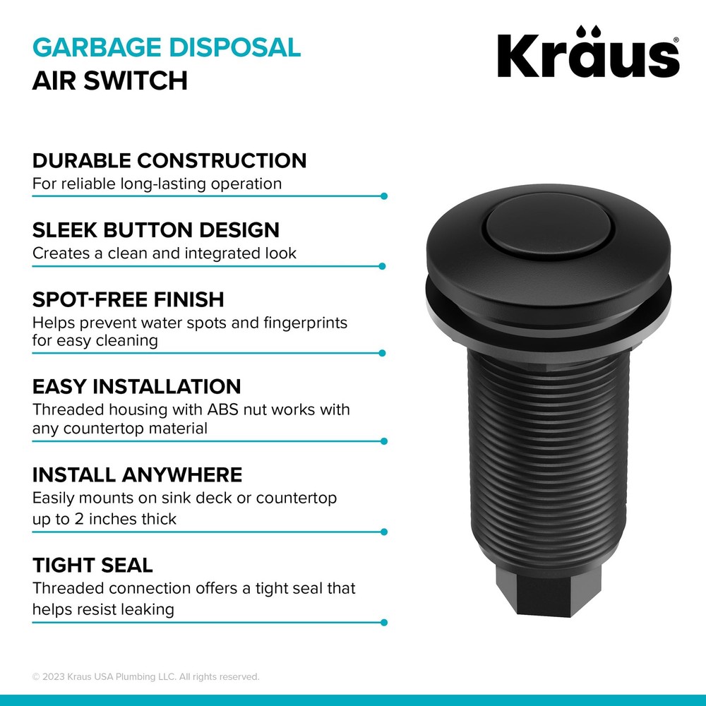 KRAUS Garbage Disposal Air Switch Kit - Matte Black w/ Push Button, AC Adapter