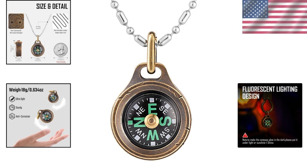 High-Precision Mini Compass - Lightweight Brass Pendant for Outdoor Navigation