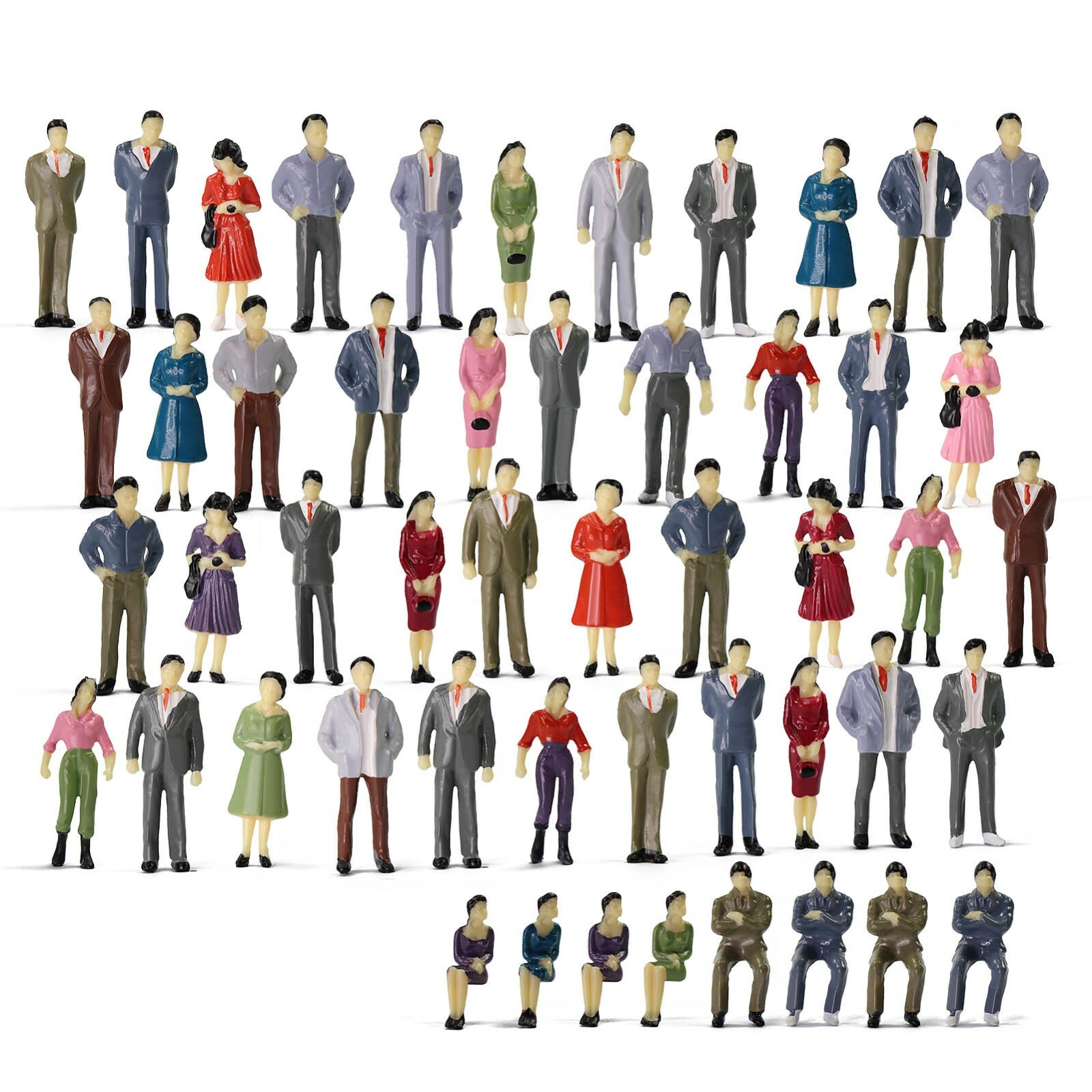 50pcs Model Trains O Scale Seated Standing Figures 1:50 Painted People
