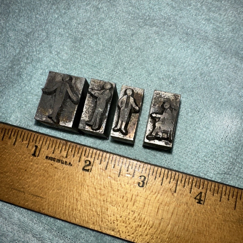 Printing Blocks “ Man standing, Sitting “ 4 Lead Blocks