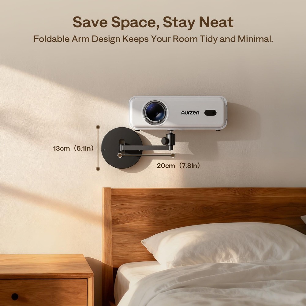 Aurzen Projector Wall Mount Shelf, Wall Use with Adjustable Angle, 360° Rot