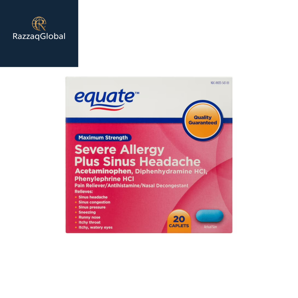 Equate Maximum Strength Severe Allergy Plus Sinus Headache Caplets, 20 Count