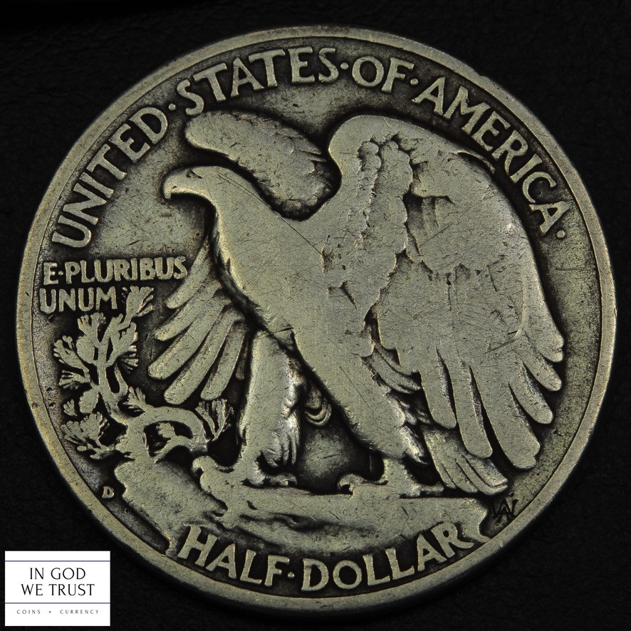 1938 D Walking Liberty Silver Half Dollar 50C - Cleaned