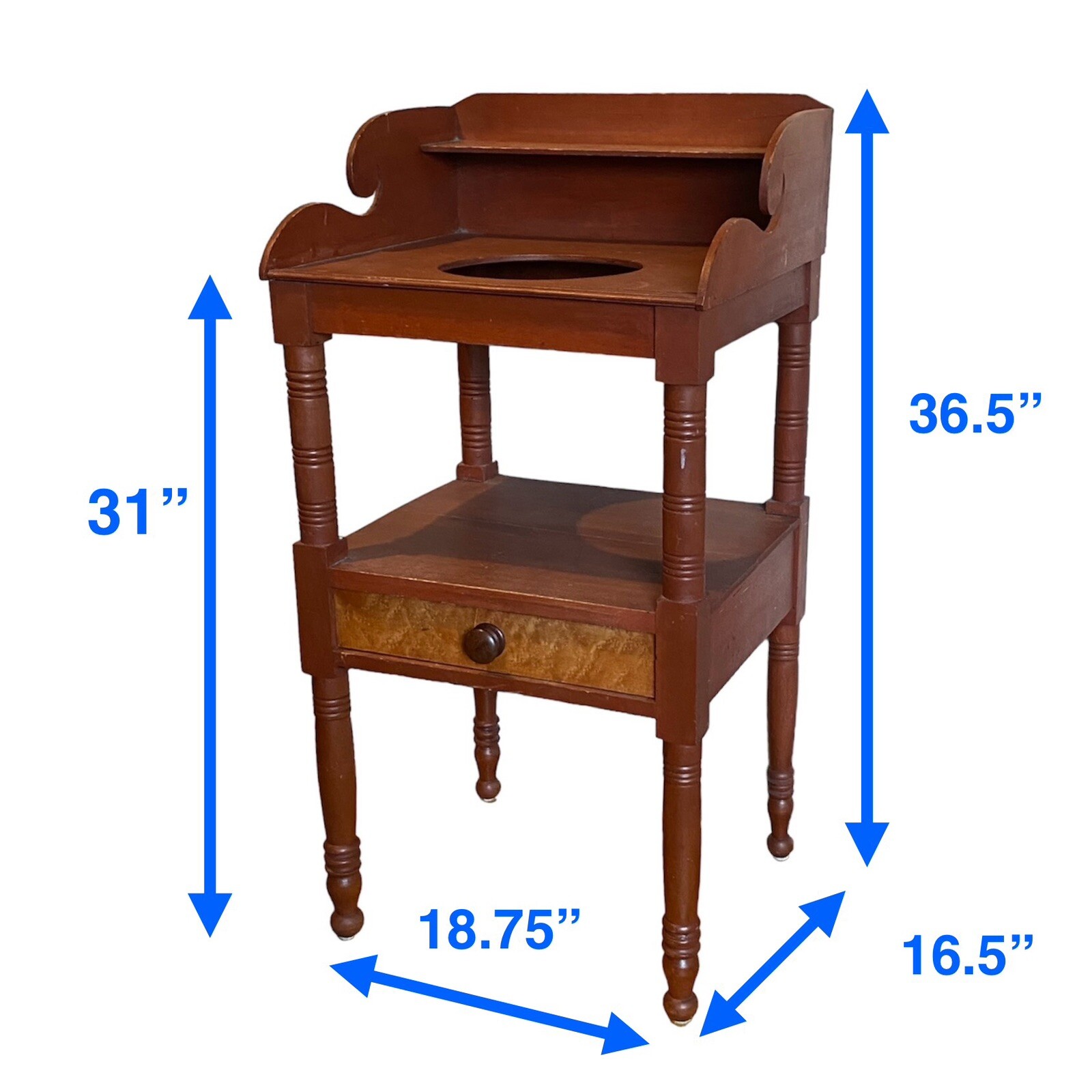 Antique Washstand w Birdseye Maple Drawer 19th Century Sheraton Style Classical