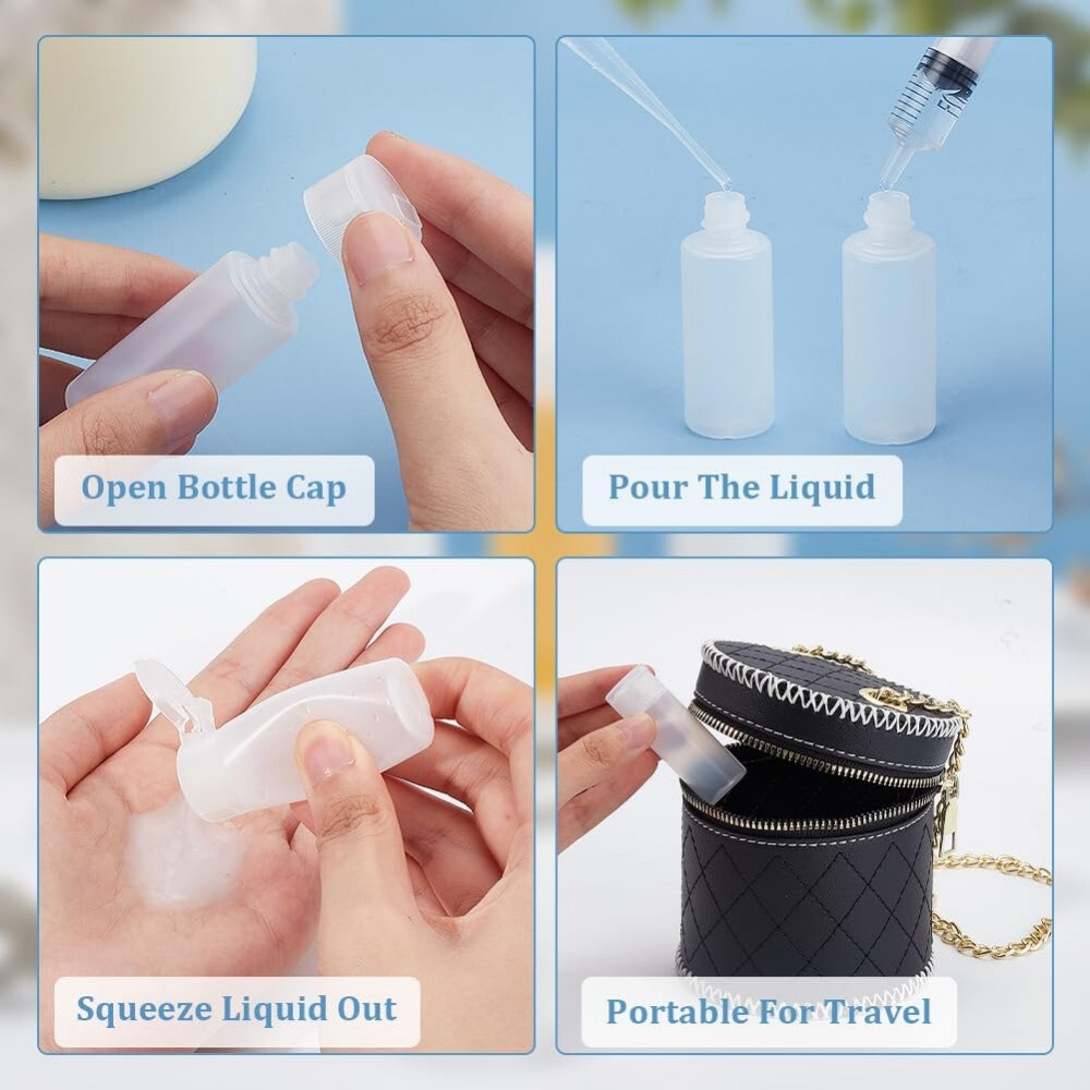 1set 10pcs PE Plastic Empty Refillable Flip Cap Bottles with 2pcs Disposable