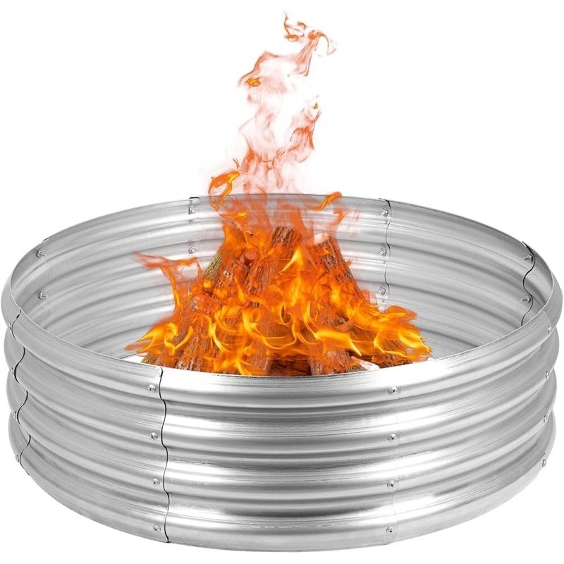 Galvanized Steel Fire Pit Ring 36 Inch Easy Assembly Outdoor Campfire Use