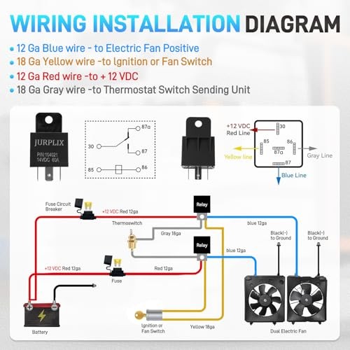 Dual Electric Fan Relay Kit, Automotive Wiring Kit, 60 Amp Cooling Fan Relay