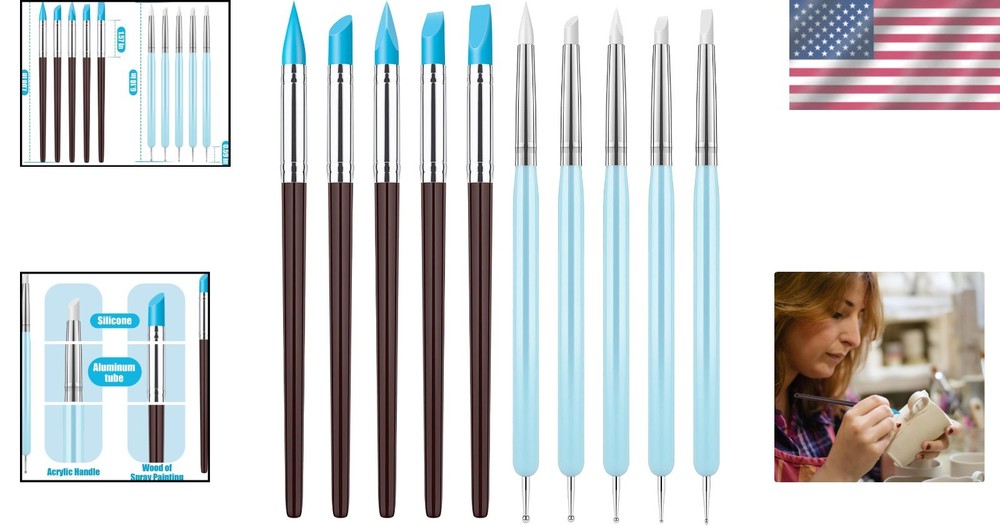 10-Pc Pottery Modeling Tool Set + Rubber Brush for DIY Enthusiasts