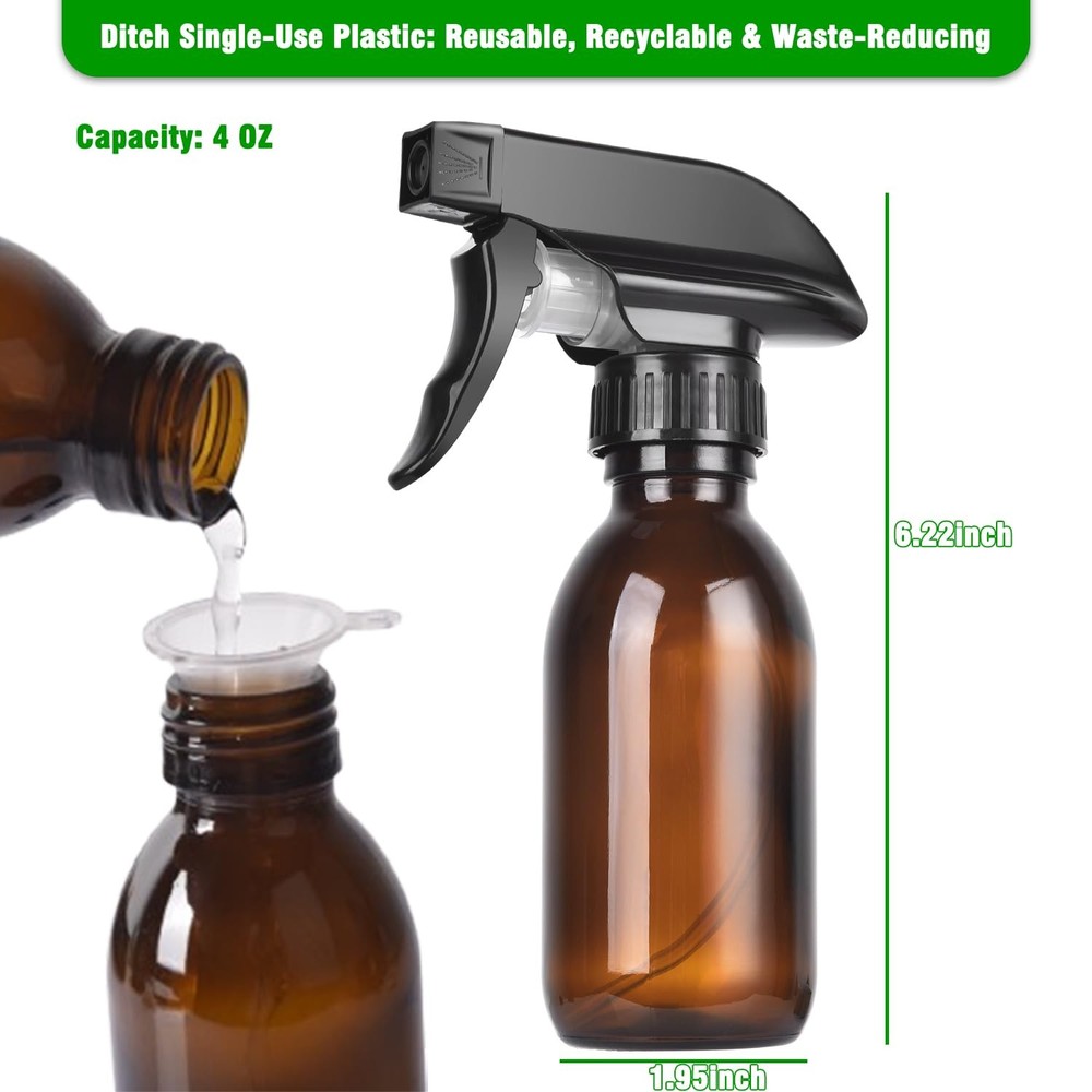 4oz Amber Glass Spray Bottles 2Pack Refillable for Essential Oils