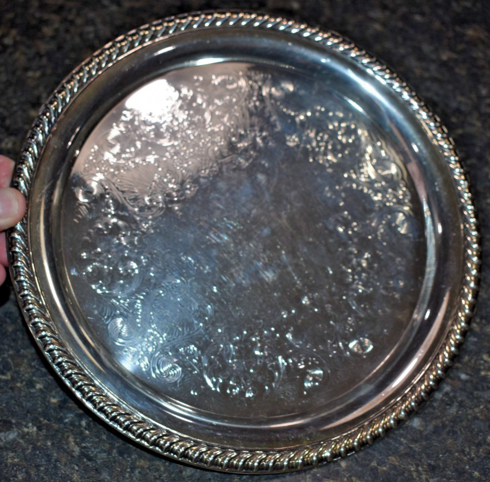 Oneida 10" Silver Plated Round Serving Tray Ornate Design