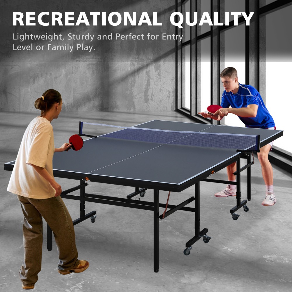 9 Ft Mid Size Table Tennis Table Set,Foldable Ping Pong Table,Single Player Game