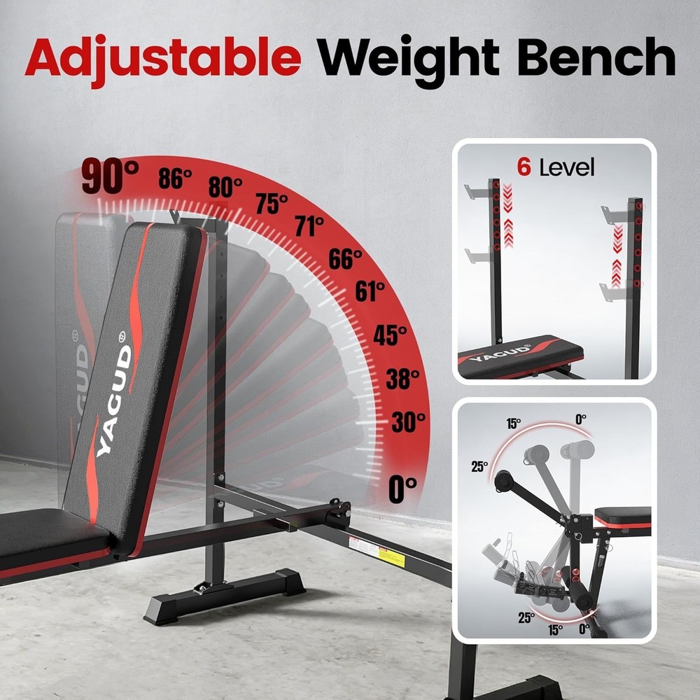 Adjustable Weight Bench Set With Removable Rowing Leg Catch, 600LBS Foldable ...