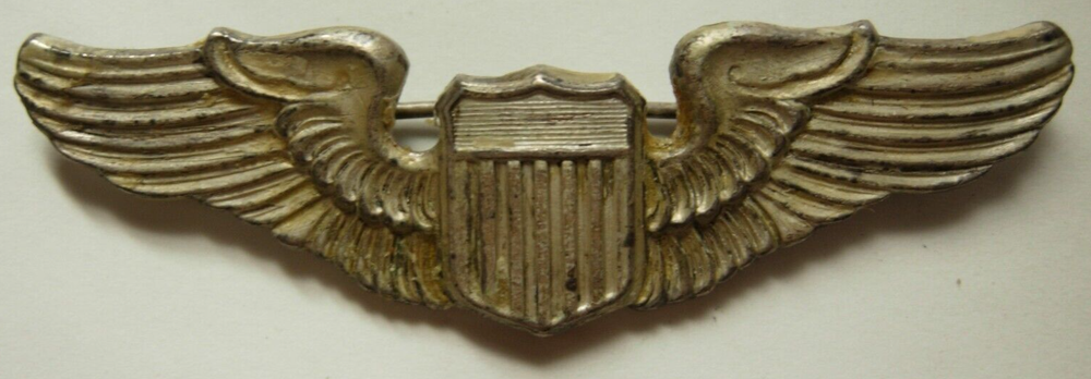 WW2 AAF Large Shield Sterling Pilot Wing - NS Meyer Engraved Reverse PB XB