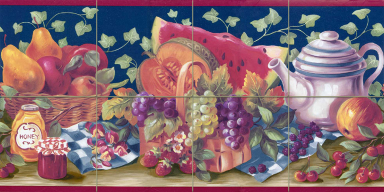 Fruit Mural Ceramic Grape Apples Backsplash Tile #81