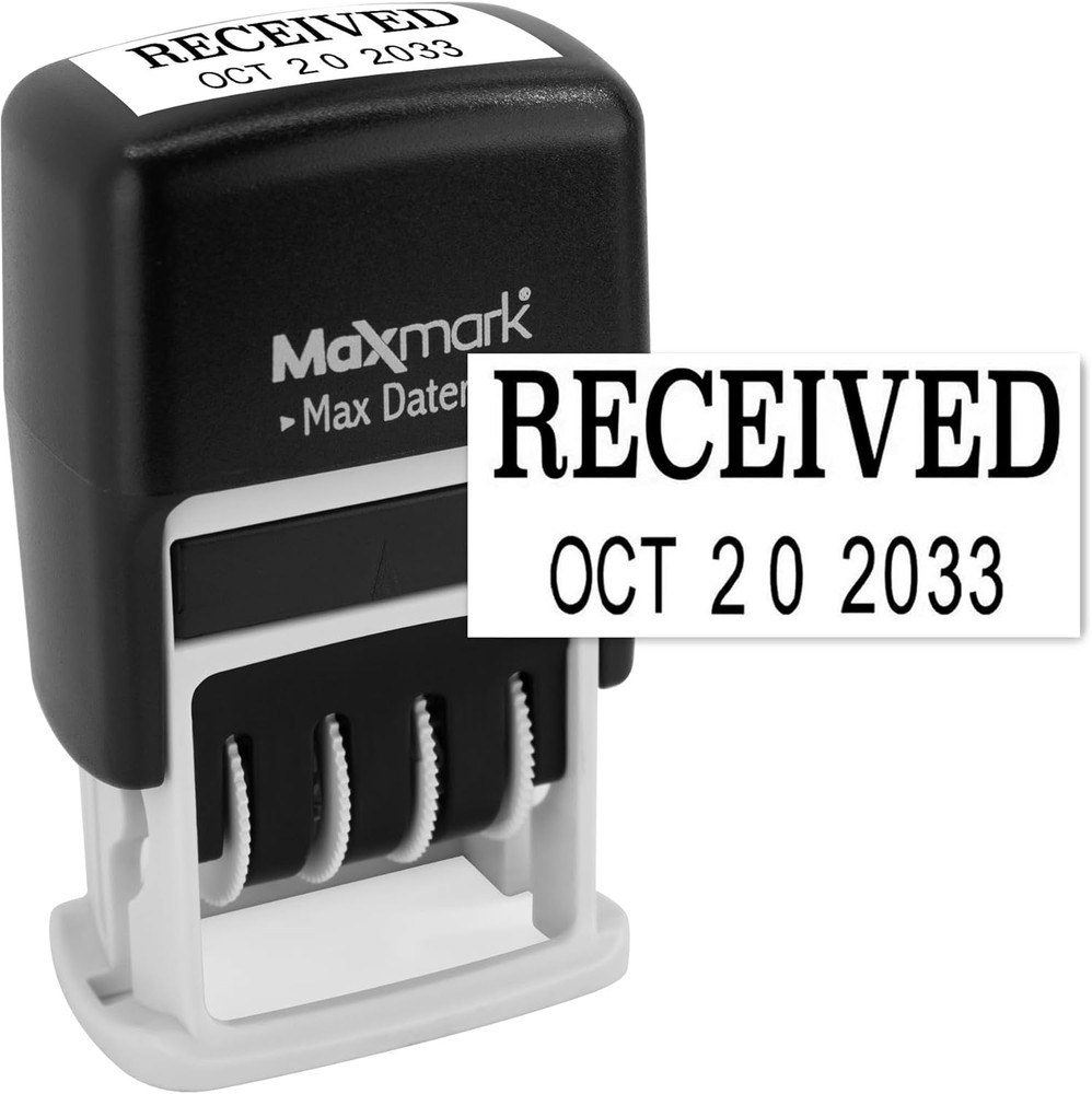 Maxmark Self-Inking Rubber Date Office Stamp with Received Phrase & Date - Black