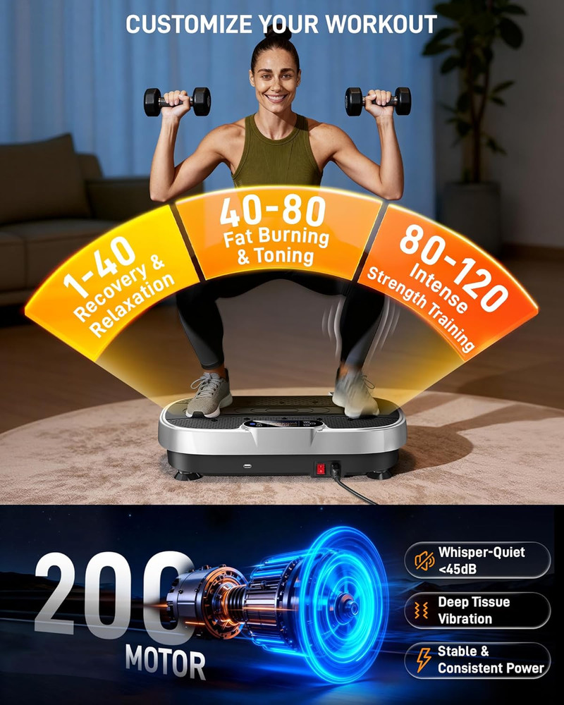 Vibration Plate Exercise Machine - 455 Lbs Full Body Vibrating Platform with Blu