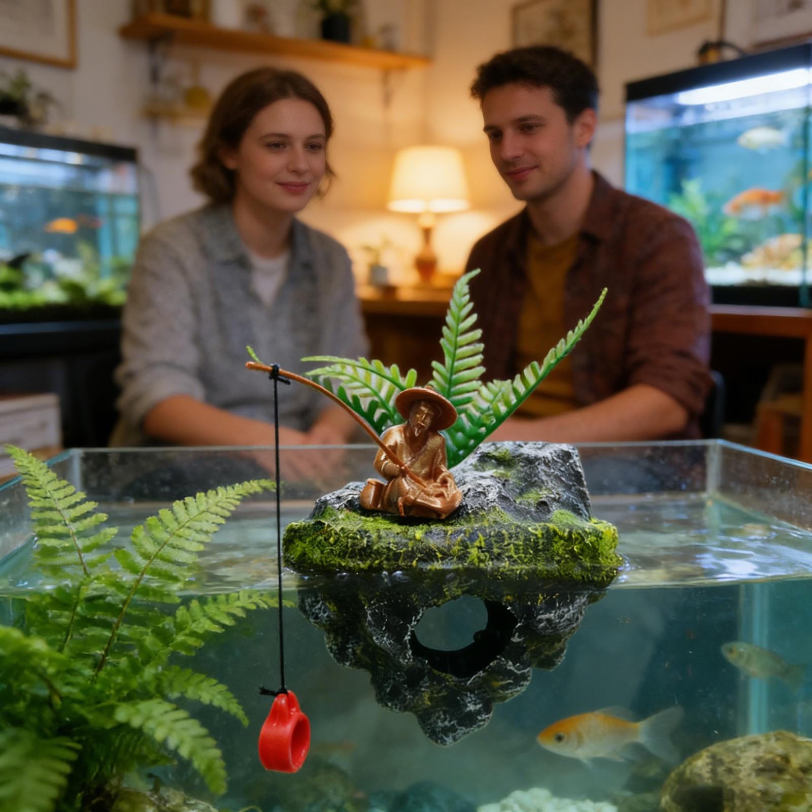 Aquarium Decorations Resin Realistic Small Floating Fisherman Island Fish
