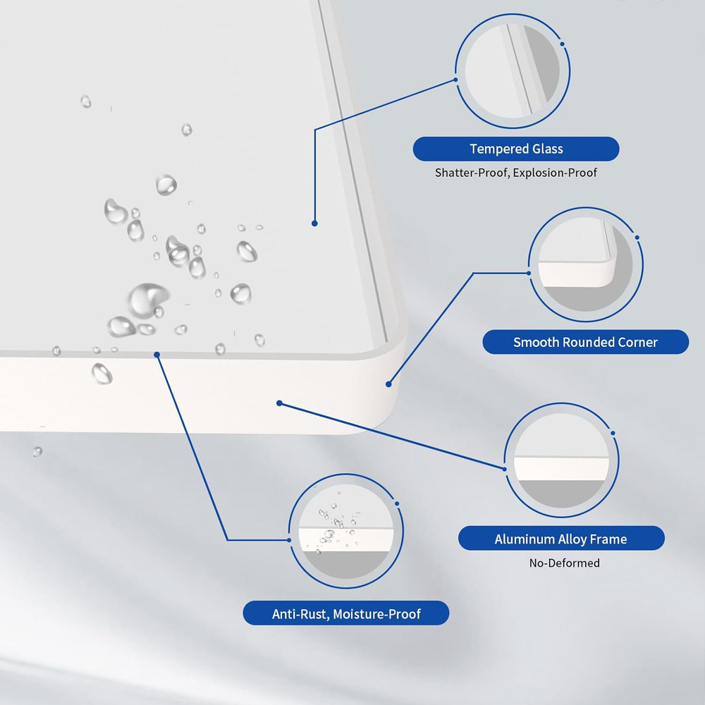 Matte White Rounded Rectangle Bathroom Mirror 20x30 Inch, Anti-Rust Design
