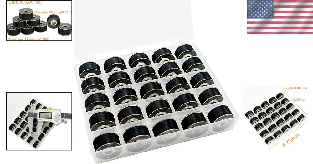 Plastic Prewound Bobbin Threads, Black Color, 25pcs