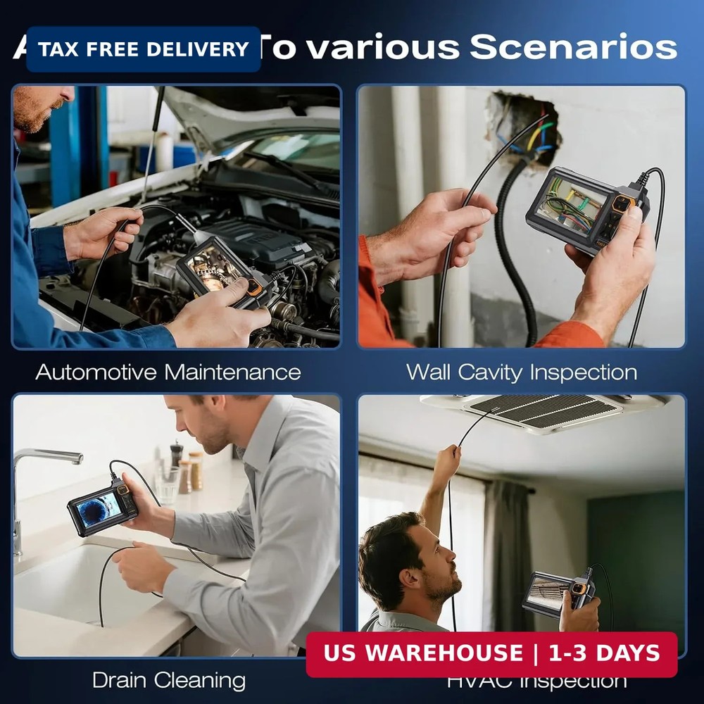 Endoscope Camera with Light, 1920P HD Borescope Inspection Camera with 4.3" IPS