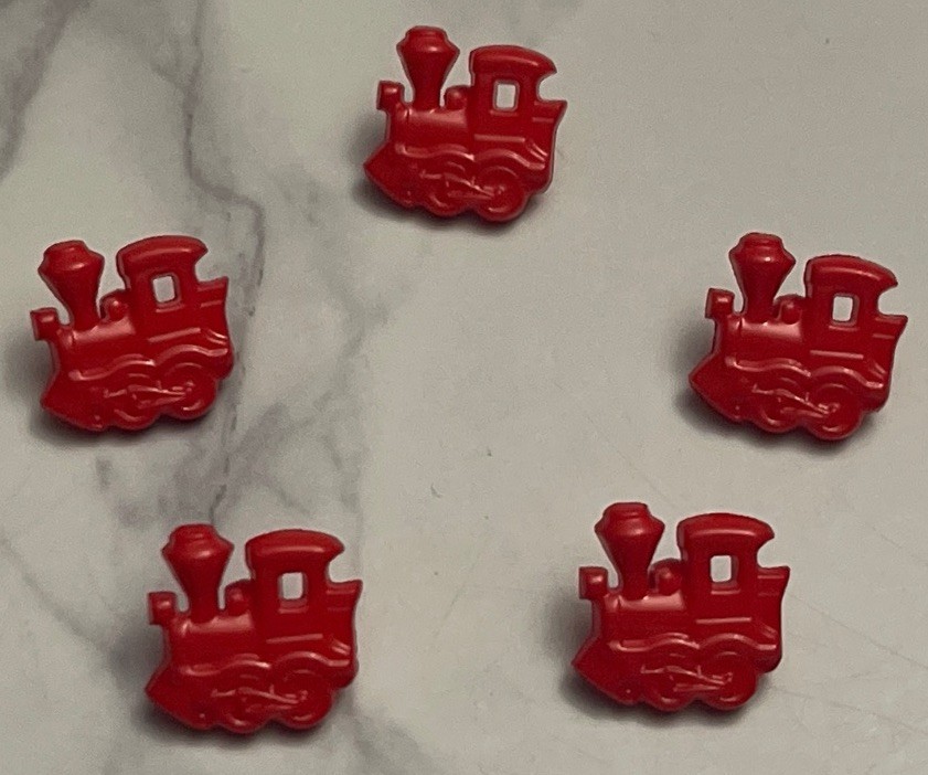 5 Red Plastic Train Children's Button Lot 117-8