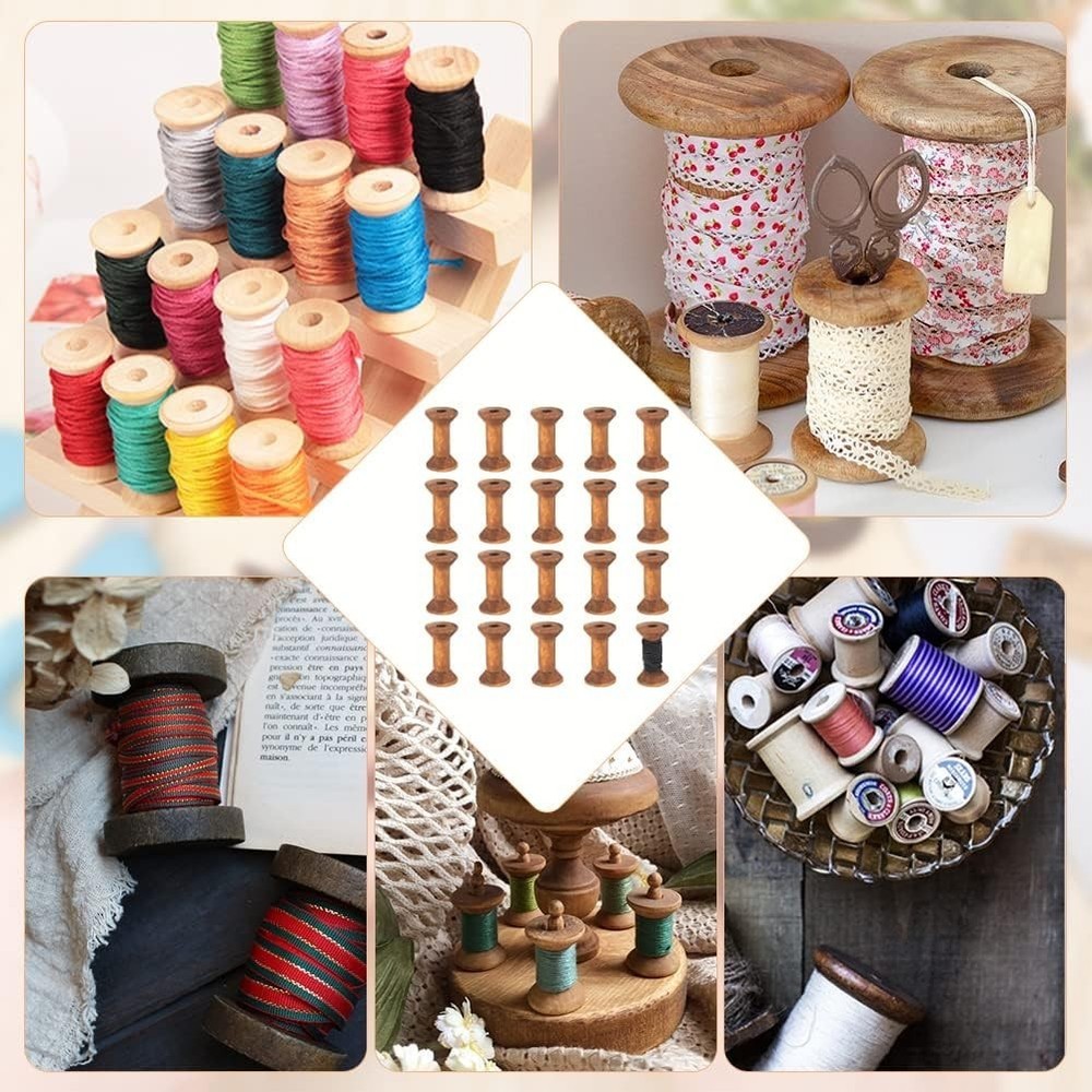20Pcs Antique Wooden Empty Spools, 1.57"/ 40Mm Empty Thread Spools Woo