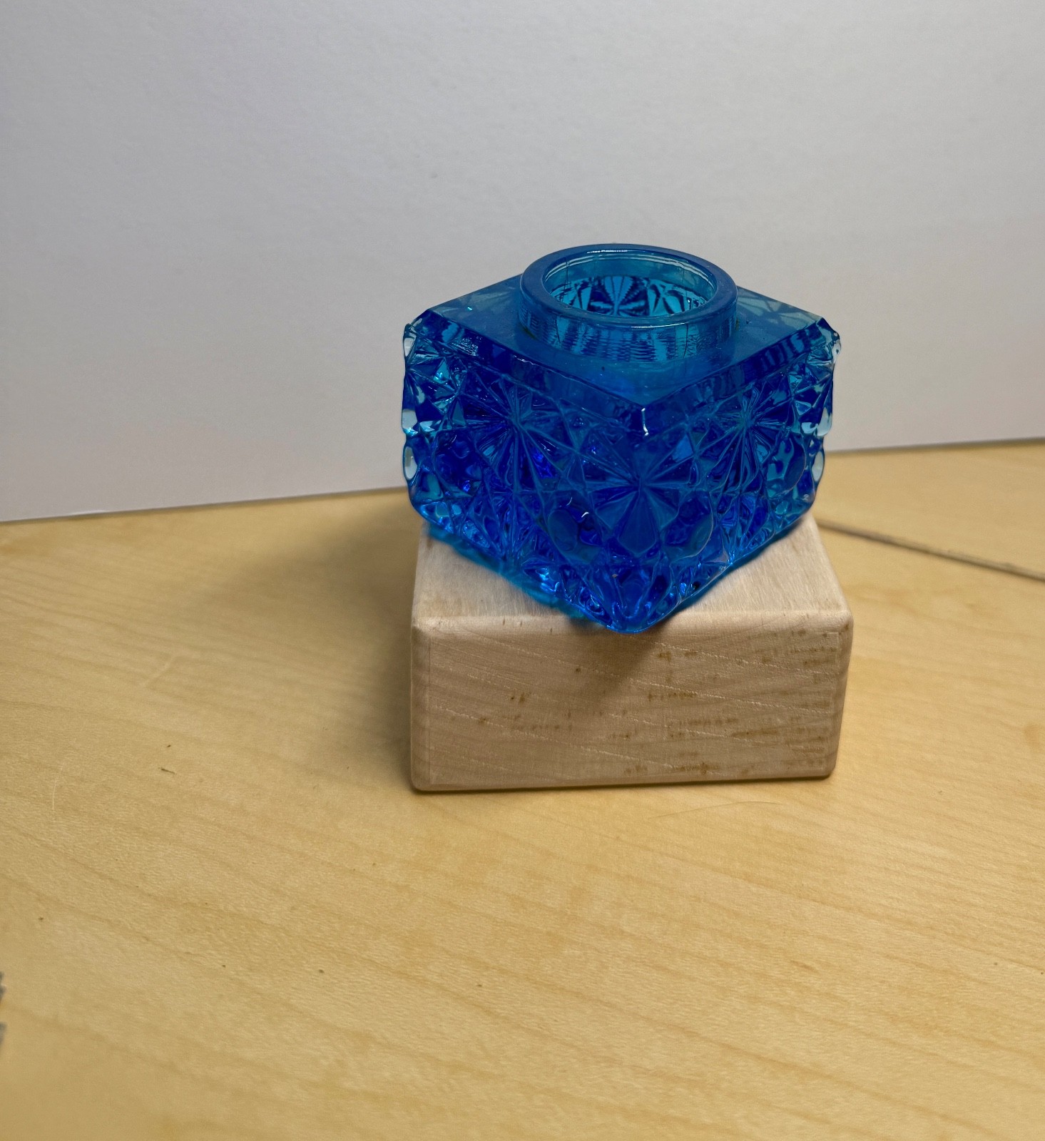 Vintage glass inkwell turquoise / cobalt  Blue