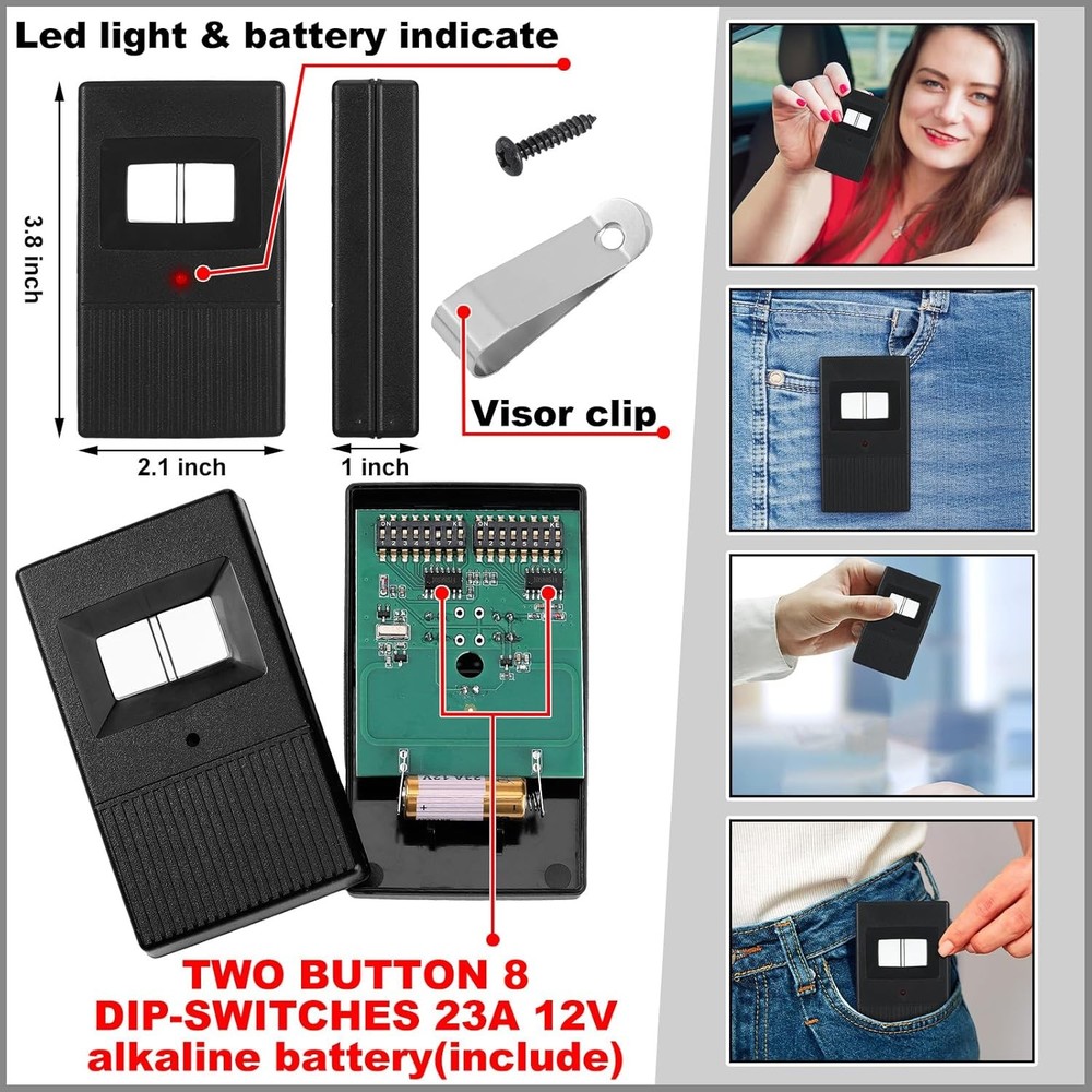 2 Pcs 8 Dip Switch Garage Door Remote Two Button Garage Compatible with Linear