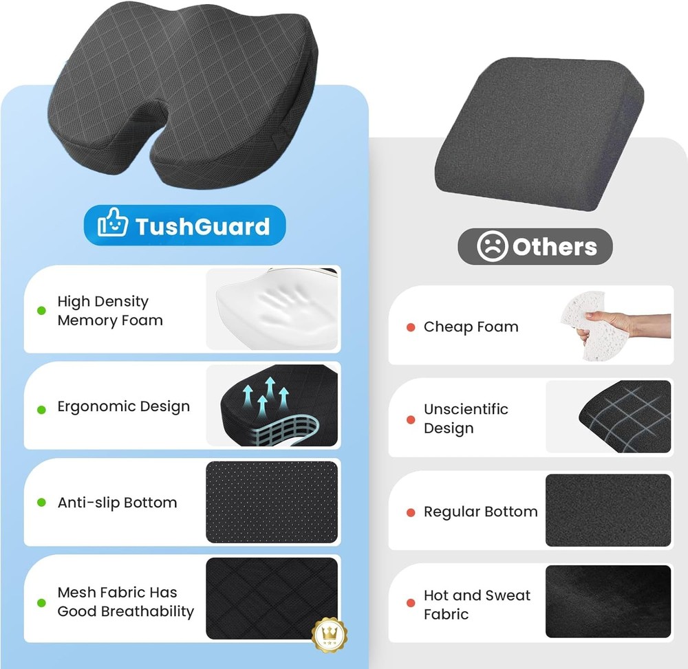 TushGuard Memory Foam Seat Cushion Sciatica Relief