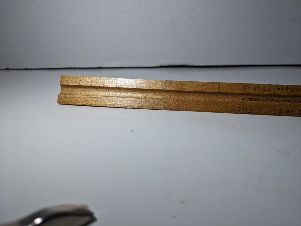 Milton Bradley Co Springfield, Mass Wooden Drafting Engineer Triangular Scale
