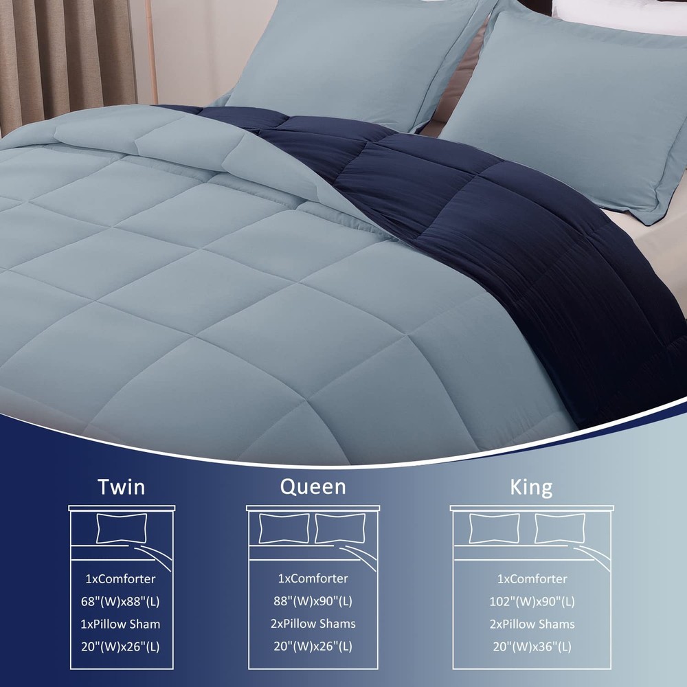 Beyond Basic King Comforter Set - Fluffy All Seasons Reversible - Blue/Sapphi...