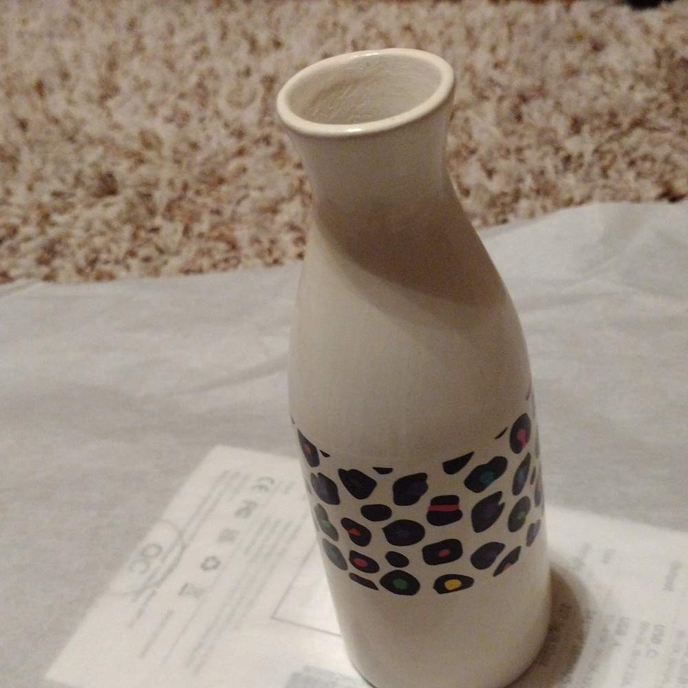 Ceramic Vase Small Round Glazed Abstract Multicolor Pattern Contemporary Design