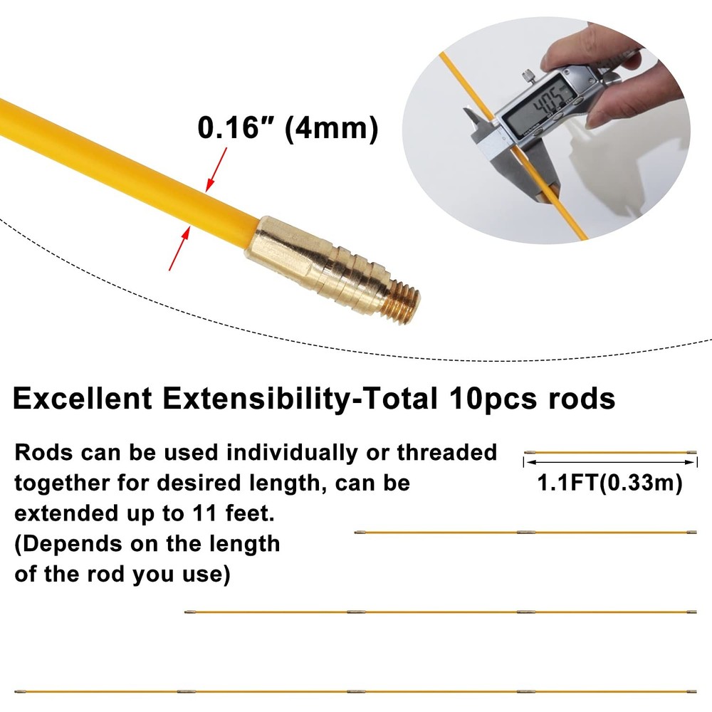 Fiberglass Wire Pulling Fish Tape Kit with 5 Attachments and Tool Case