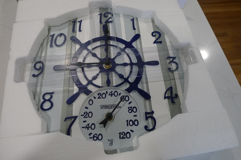 SPRINGFIELD ARTISAN DECOR NAUTICAL CLOCK THERMOMETER, 14" POLYSTONE