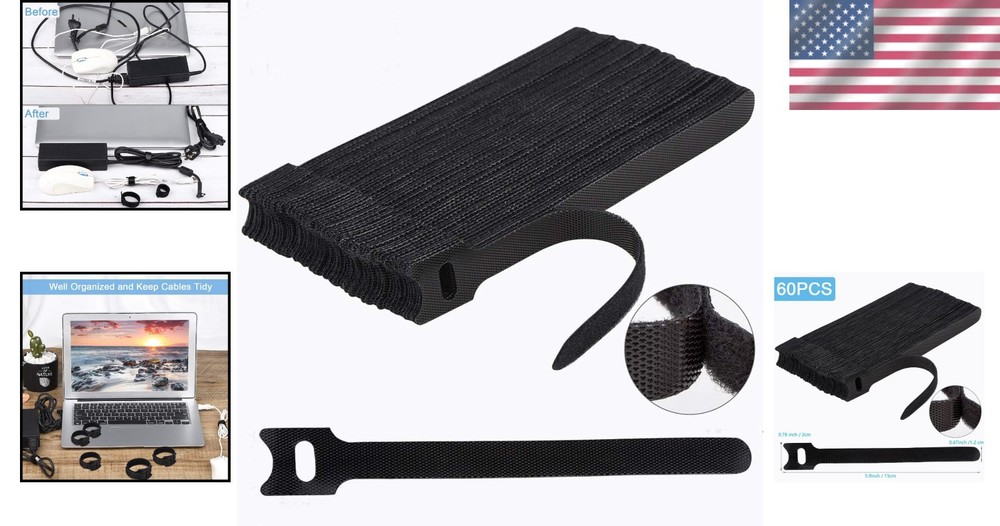 60 PCS 6 Inch Adjustable Cable Ties - Durable Cord Organization Solution