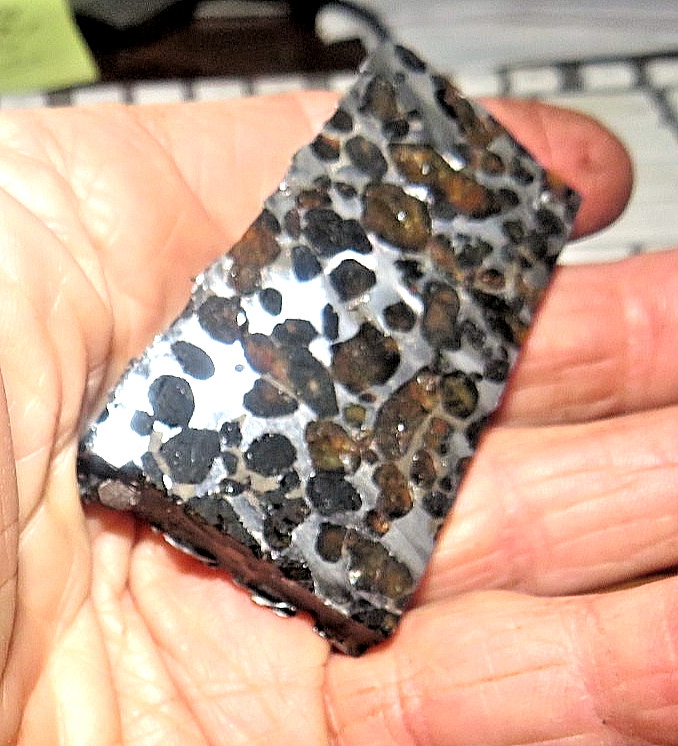 86 gm SERICHO pallasite Meteorite SLICE f/ Kenya stand olivine 6 sides