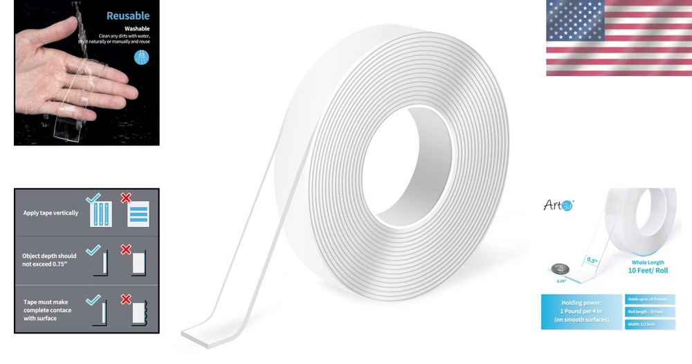 Double-Sided Mounting Tape 10FT | Removable, Transparent, Eco-Friendly