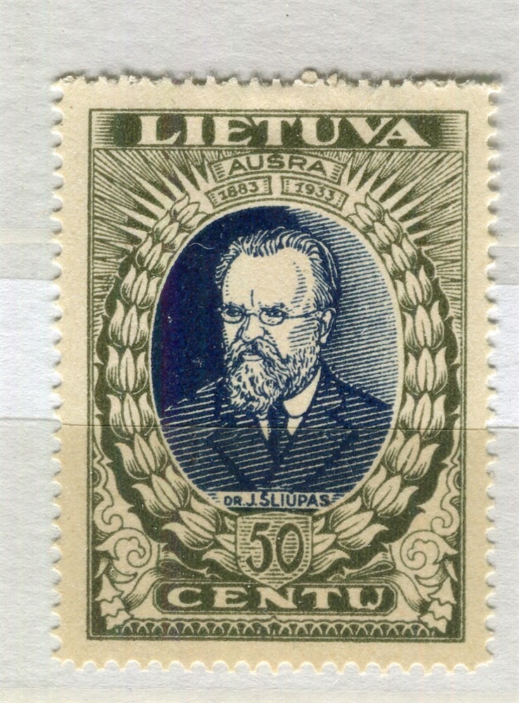 LITHUANIA; 1933 early Ausra Anniversary issue fine Mint hinged 50c. value