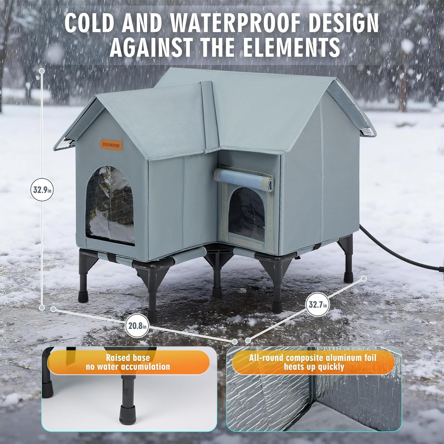 Outdoor Cat House Weatherproof, Heated Cat House for Outside, Insulated Outdoor