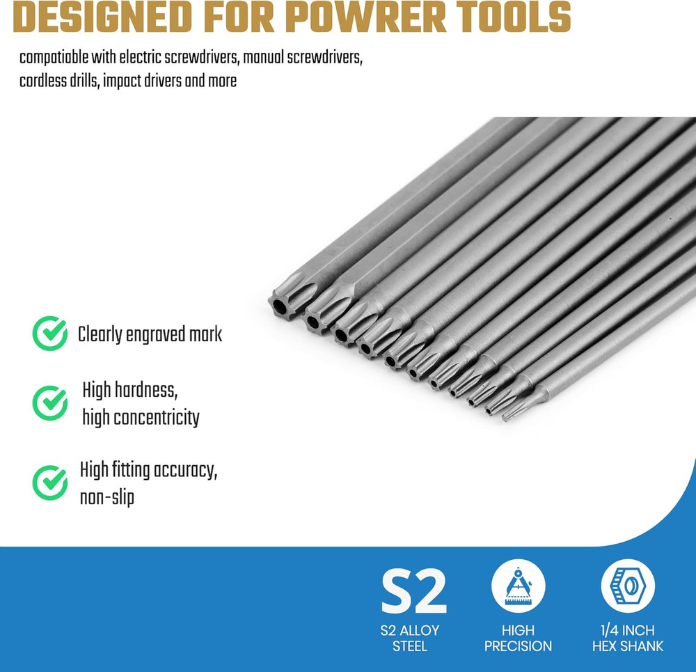TEGRODEX Extra Long Security Torx Bit Set, Extended Tamper Proof Star Bit Set, 1