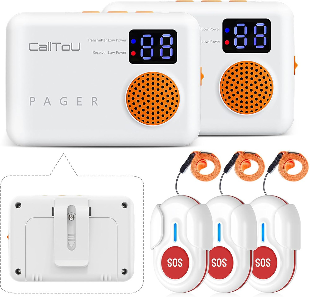1000FT Caregiver Pager Wireless Call Button Elderly Monitors with Vibration Digi