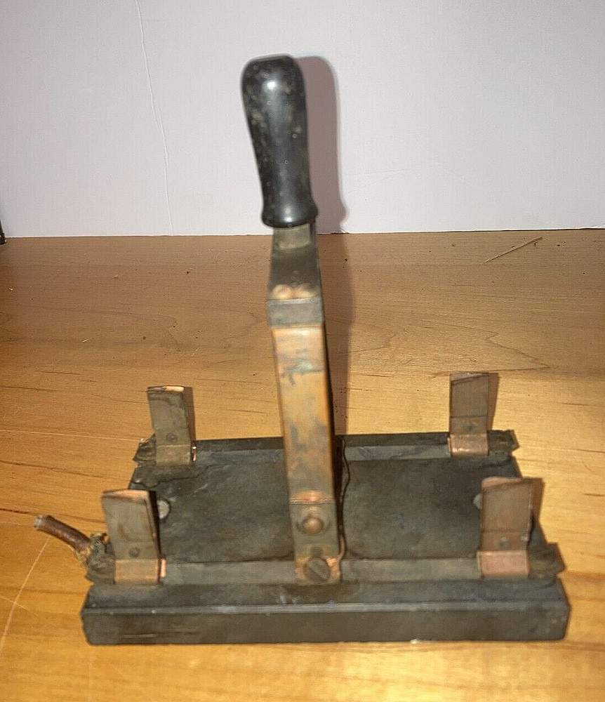 Antique Double Pole Double Throw Copper Switch, Slate Base 5.25" x 3.25"
