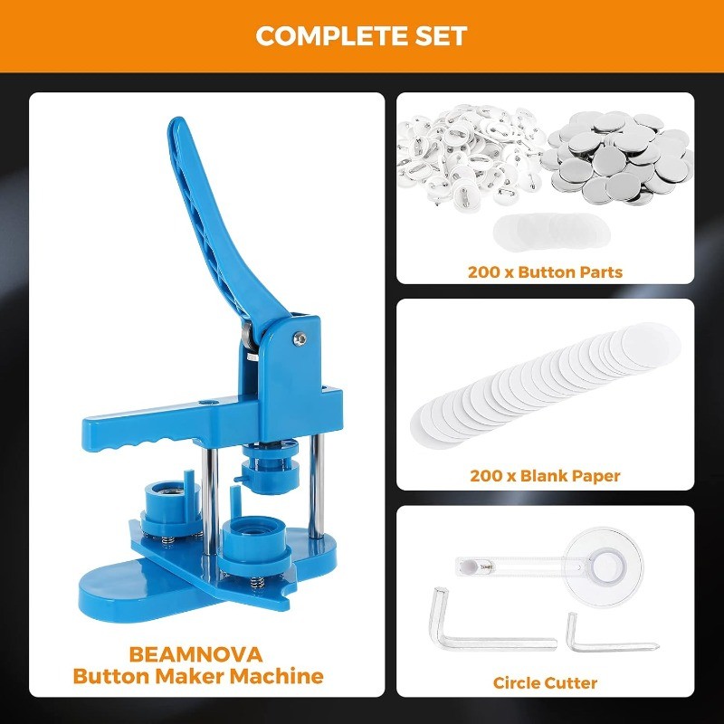 Button Maker Machine, 25mm (1 Inch) Pin Maker Kit Rotary Style, Complete Button
