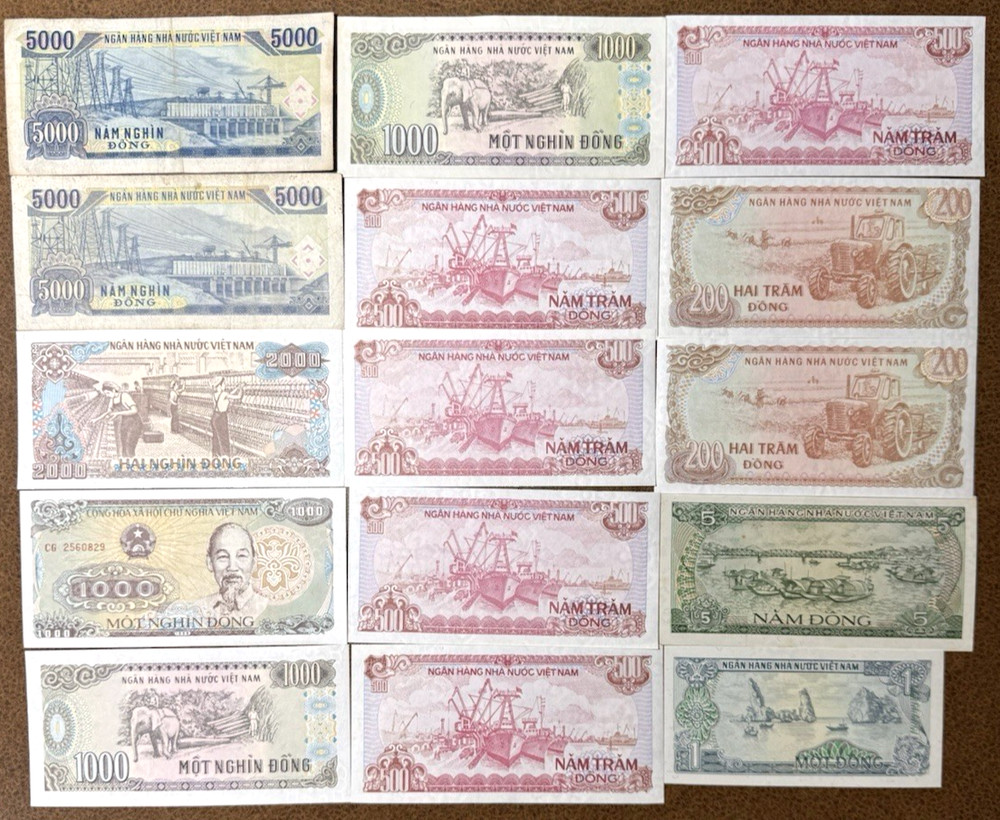 Vietnam 1 - 5000 Dong 15 Note Set 2 Separate Sets