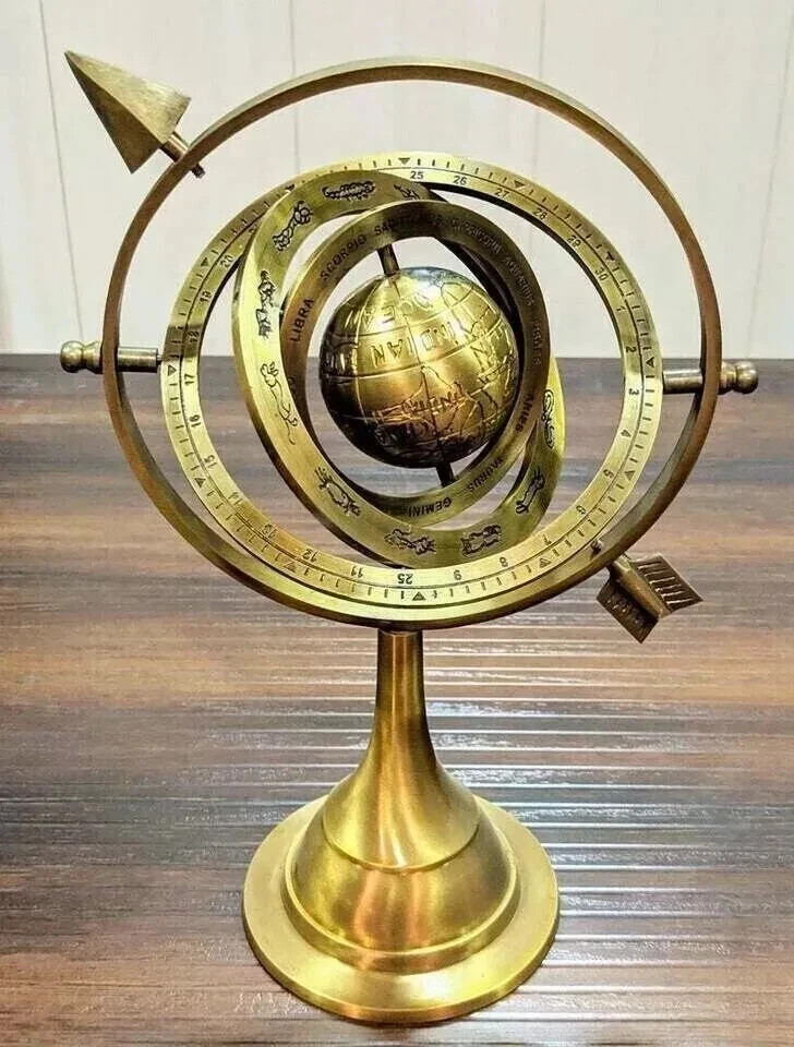 Brass Globe Armillary Sphere With Arrow Nautical Maritime Engraved Globe
