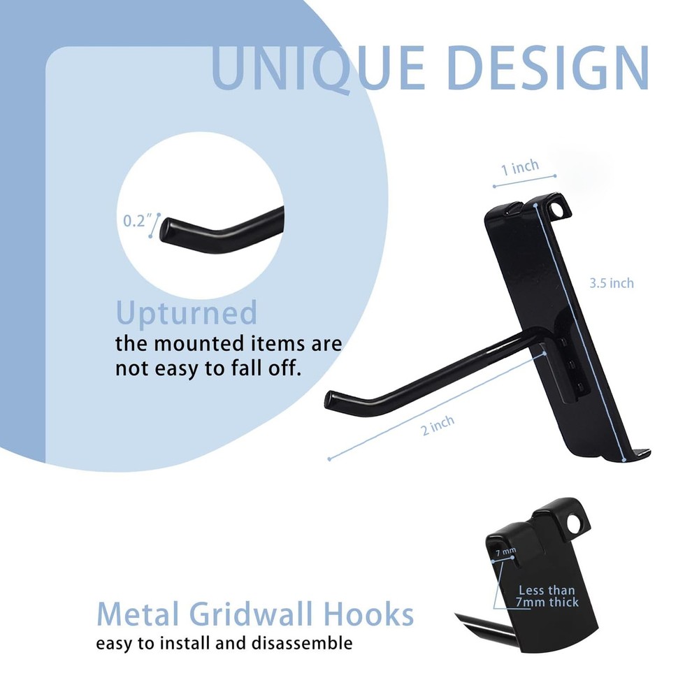 Gridwall Hooks 2 Inch,50PC Display Hooks for Grid Wall, Heavy Duty Gridwall H...