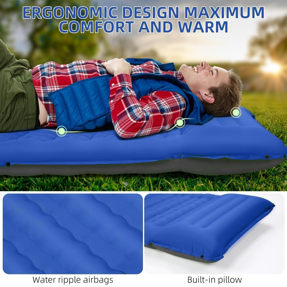 Inflatable Camping Sleeping Pad with Pillow & Pump - 5 Thick Lightweight Ma